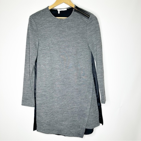 Derek Lam 10 Crosby Gray Silk Black Asymmetrical Mini Dress Size 4 - Picture 1 of 7